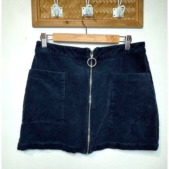 Blue Rain Navy Corduroy Zip Front Mini Skirt Size Large Y2K Style - Picture 1 of 3